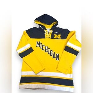 CHAMPION - Michigan Lace Up Hoodie Sweatshirt - Yellow Black White Stripes- Sz M